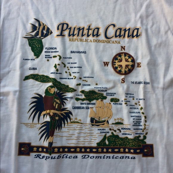 100% Cotton Beaded Caribbean Map Shirt Punta Cana - Picture 2 of 6